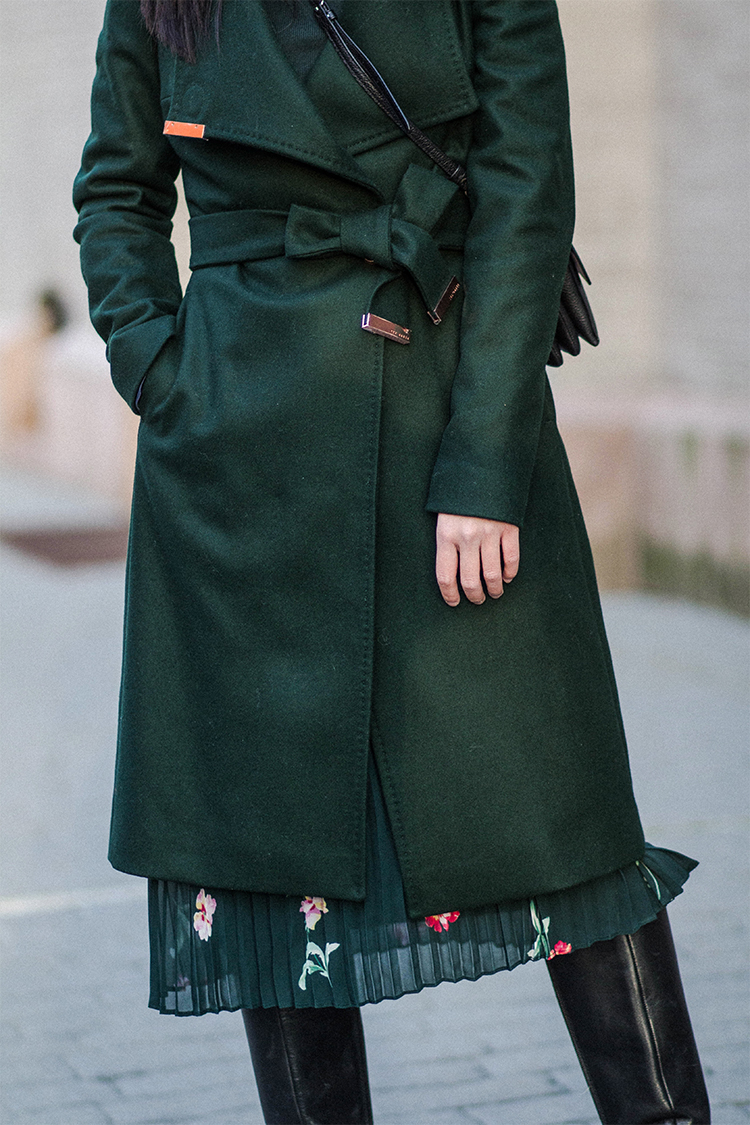 green wool wrap coat