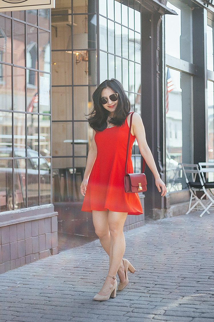 bright red dress