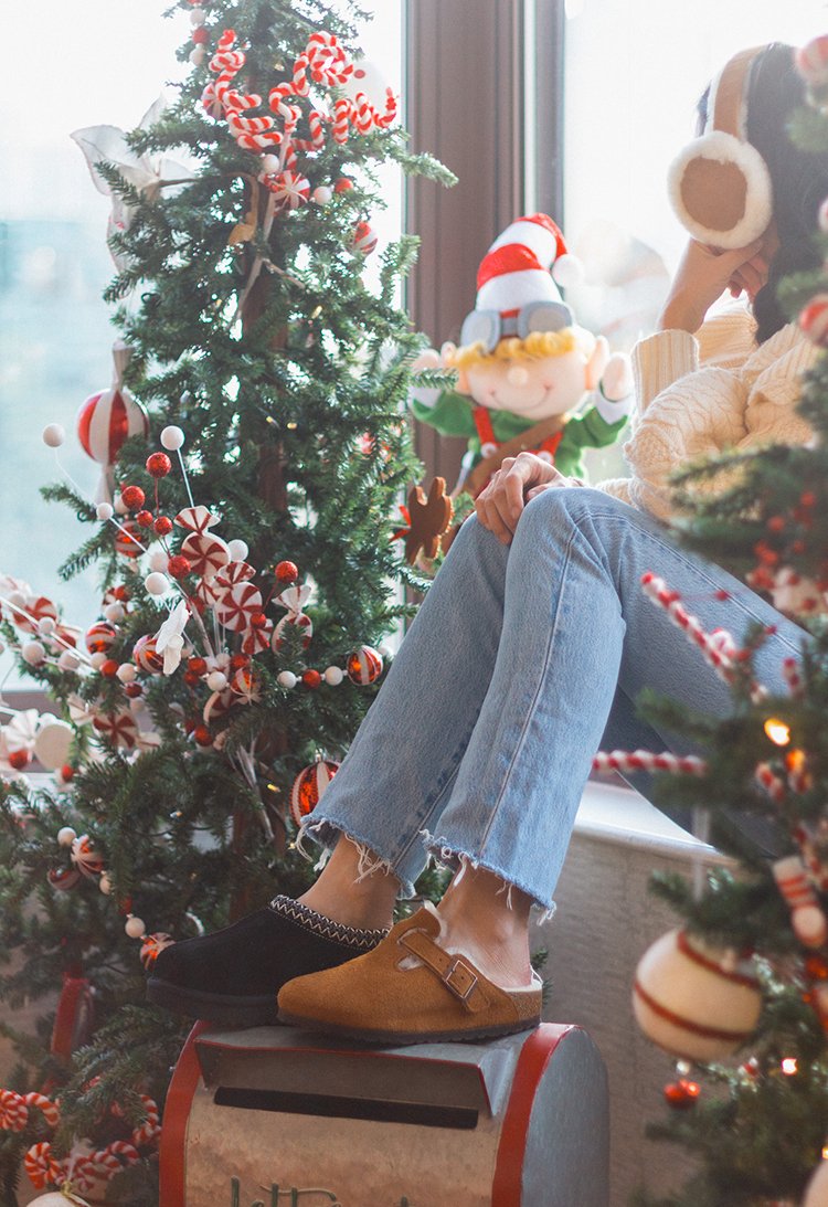 shearling birkenstocks outfit